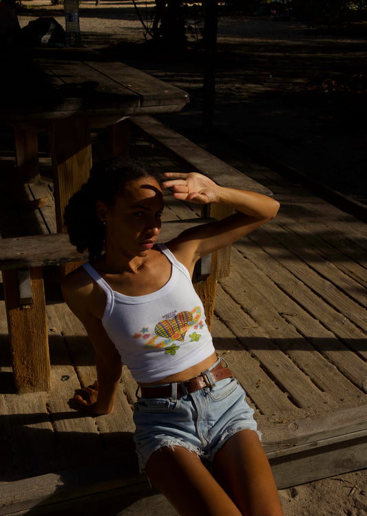 FLOWER HEART WHITE TANK TOP